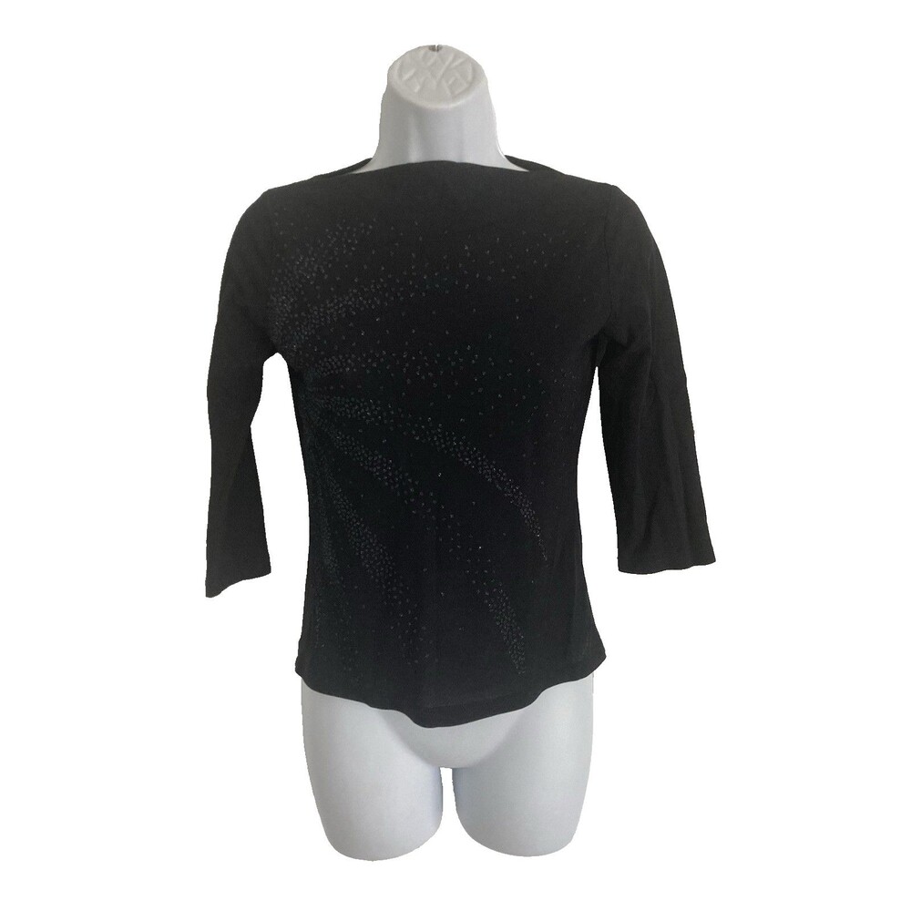 VTG Beaded Top Sz L Black Stretch Sparkle Gothic Y2K Fairy Grunge Whimsigoth USA